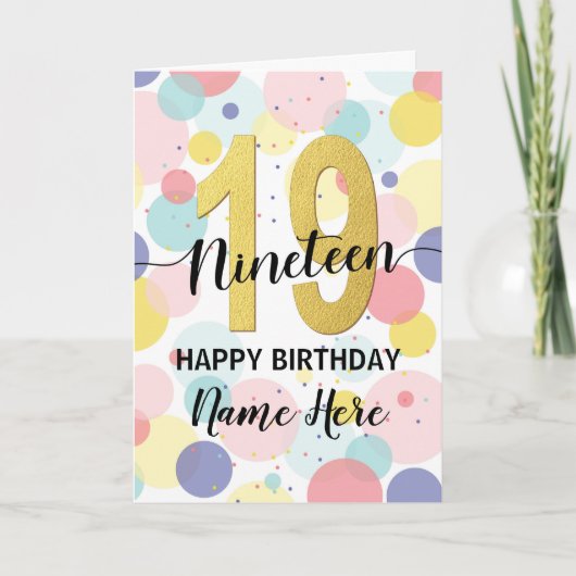 Gelukkige 19e Verjaardag Pastel Regenboog en Goude Kaart (Voorkant)
