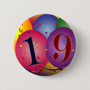Gelukkige 19e verjaardag ronde button 5,7 cm