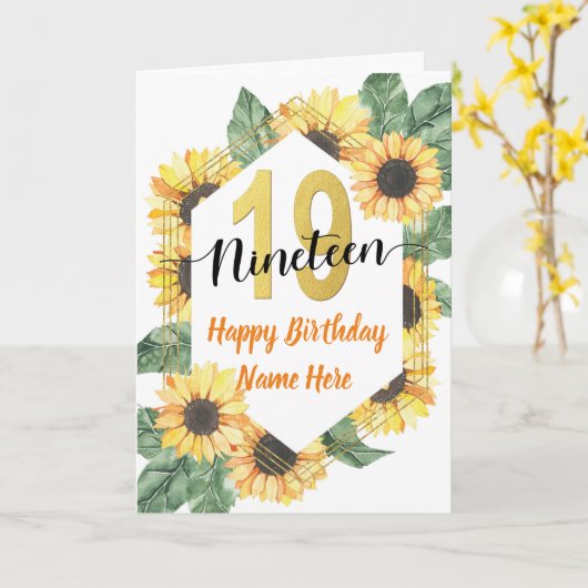 Gelukkige 19e Verjaardag Zonnebloem Groet Kaart (Gele Bloem)