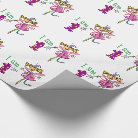 Gelukkige 1-jarig meisje (roze prinses fee) cadeaupapier (Hoek)