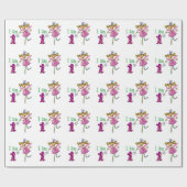 Gelukkige 1-jarig meisje (roze prinses fee) cadeaupapier (Vlak)