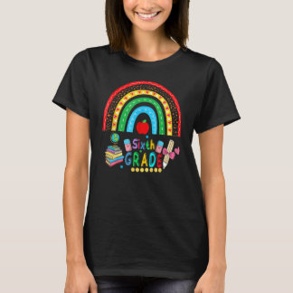 Gelukkige 1e dag van de zesde klas regenboog terug t-shirt