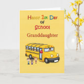 Gelukkige 1e dag van school, kleindochter, schoolb kaart (Gele Bloem)