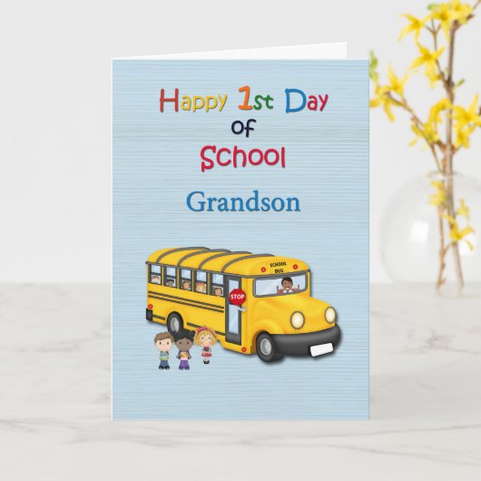 Gelukkige 1e Dag van School, Kleinzoon, Schoolbus Kaart (Gele Bloem)