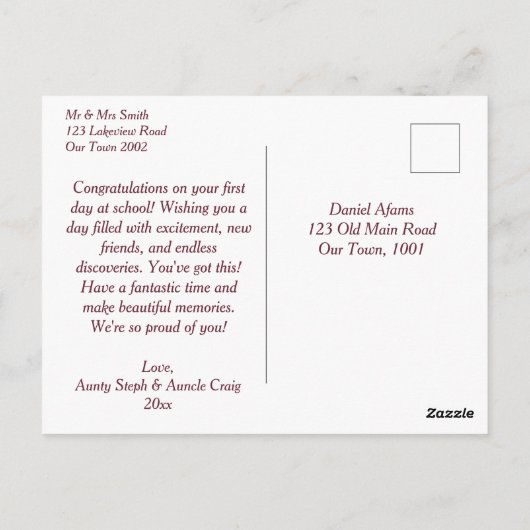 Gelukkige 1e dag van school schattige teddybeer me briefkaart (Achterkant)