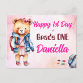 Gelukkige 1e dag van school schattige teddybeer me briefkaart (Voorkant)