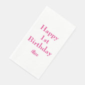 Gelukkige 1e Eerste Verjaardag Roze Wit Aangepaste Servet (Hoek)