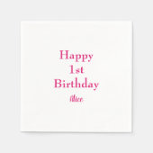 Gelukkige 1e Eerste Verjaardag Roze Wit Aangepaste Servet (Voorkant)