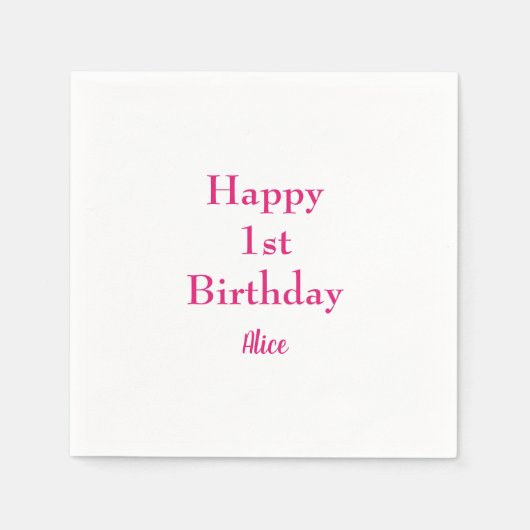 Gelukkige 1e Eerste Verjaardag Roze Wit Aangepaste Servet (Voorkant)