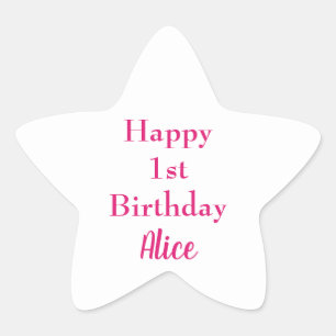 Gelukkige 1e Eerste Verjaardag Roze Wit Aangepaste Ster Sticker