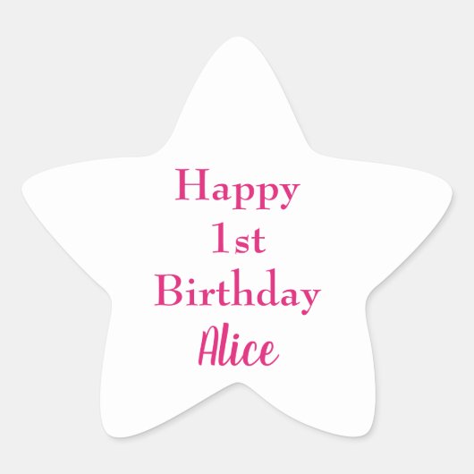 Gelukkige 1e Eerste Verjaardag Roze Wit Aangepaste Ster Sticker (Voorkant)