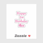 Gelukkige 1e Eerste Verjaardag Roze Wit Aangepaste Sticker (Vel)