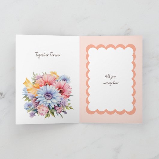 Gelukkige 1e Jubileum bloemen perzik Kaart (Binnen)