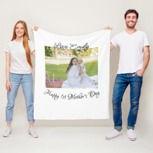gelukkige 1e moederdag liefde foto naam kalligrafi fleece deken