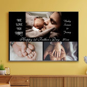 Gelukkige 1e Vaderdag - 3 fotocollage zwart Canvas Afdruk