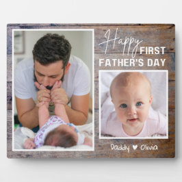 Gelukkige 1e Vaderdag Nieuwe Papa 2 Foto Rustiek H Fotoplaat