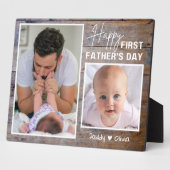 Gelukkige 1e Vaderdag Nieuwe Papa 2 Foto Rustiek H Fotoplaat (Zijkant)