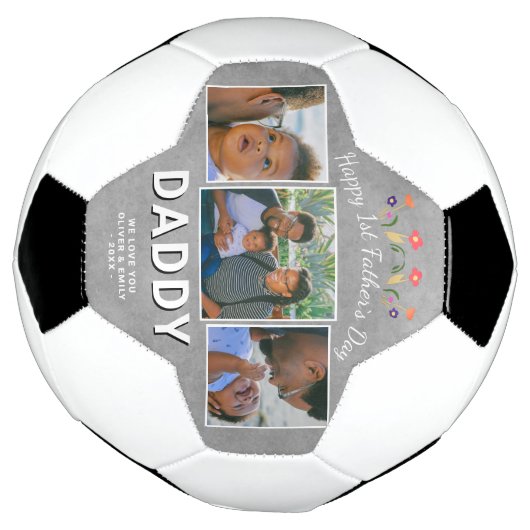 Gelukkige 1e Vaderdag Papa Herinnering 3 Foto Voetbal (Gedraaid)
