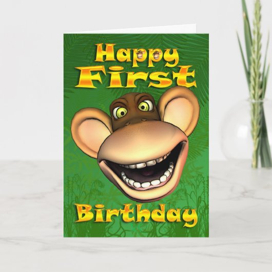Gelukkige 1e Verjaardag Aap Banaan Bday Card Kaart (Voorkant)