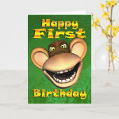 Gelukkige 1e Verjaardag Aap Banaan Bday Card Kaart (Gele Bloem)