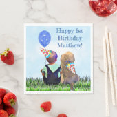 Gelukkige 1e Verjaardag Baby Jongen en Hond Servet (Insitu)