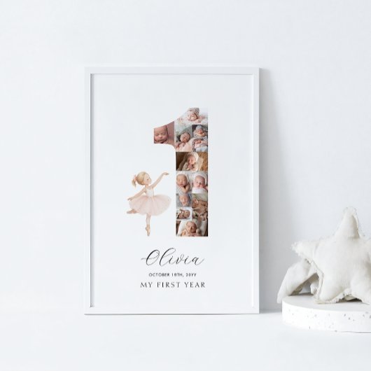 Gelukkige 1e Verjaardag Ballerina Fotocollage Poster