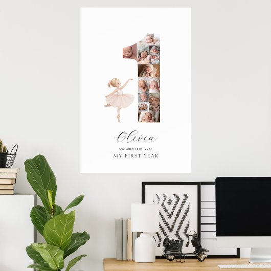 Gelukkige 1e Verjaardag Ballerina Fotocollage Poster (Thuiskantoor)