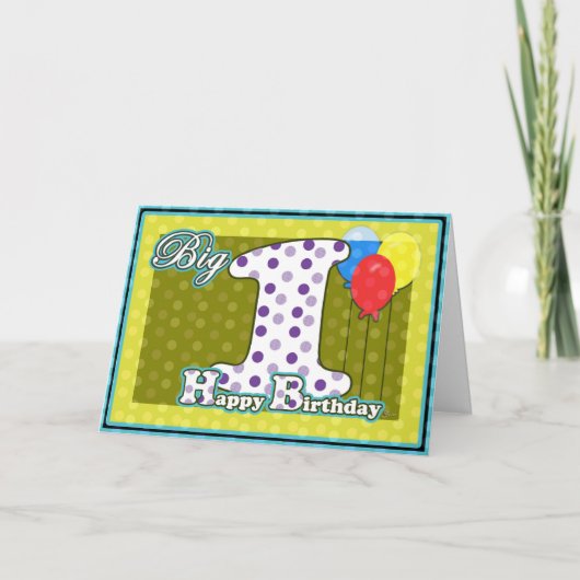 Gelukkige 1e Verjaardag Ballonnen Eerste Grote Ver Kaart (Voorkant)