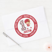 Gelukkige 1e Verjaardag Baseball Batter Red Ronde Sticker (Envelop)