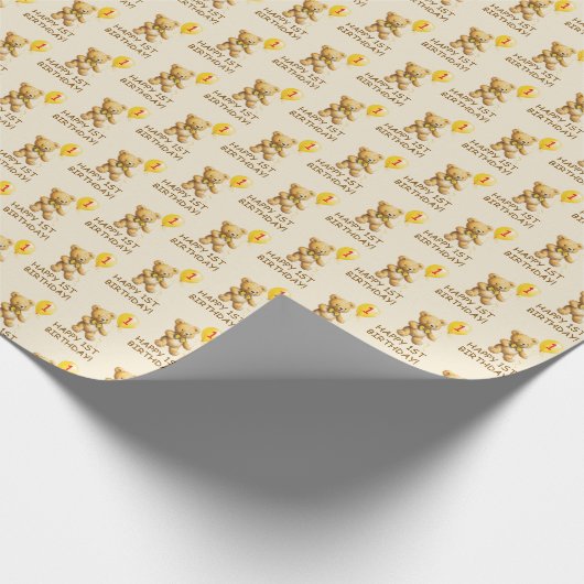 Gelukkige 1e Verjaardag, Beer, Unisex Eerste Verja Cadeaupapier (Hoek)