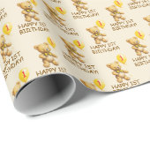 Gelukkige 1e Verjaardag, Beer, Unisex Eerste Verja Cadeaupapier (Rol Hoek)
