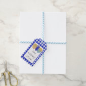 Gelukkige 1e Verjaardag & Blauwe Gingham & Ballonn Cadeaulabel (Met Touw)