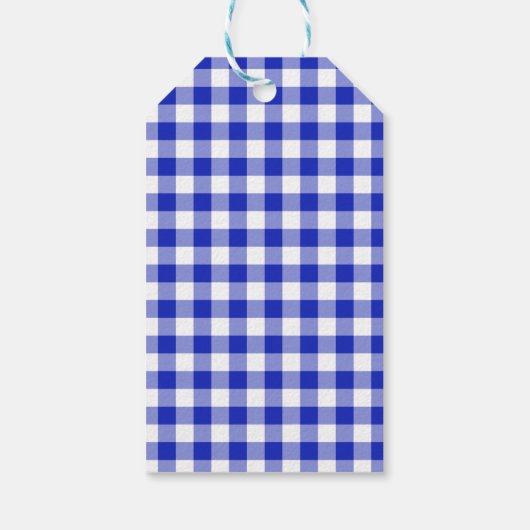 Gelukkige 1e Verjaardag & Blauwe Gingham & Ballonn Cadeaulabel (Achterkant)