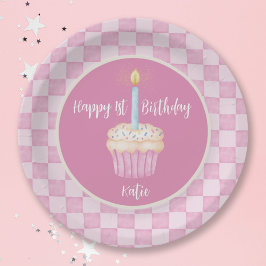 Gelukkige 1e Verjaardag Cupcake Papieren Bordje