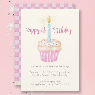 Gelukkige 1e Verjaardag Cupcake Party uitnodiging