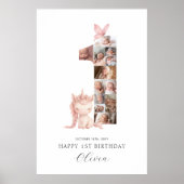 Gelukkige 1e Verjaardag Eenhoorn Fotocollage Poster (Voorkant)