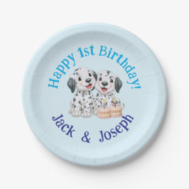 Gelukkige 1e verjaardag feest tweeling jongens, Mo Papieren Bordje
