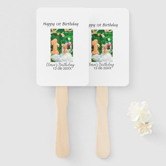 Gelukkige 1e verjaardag foto eenvoudige elegante c handwaaier (Voorkant en achterkant)