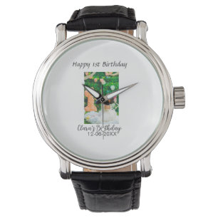 Gelukkige 1e verjaardag foto eenvoudige elegante c horloge