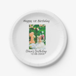 Gelukkige 1e verjaardag foto eenvoudige elegante c papieren bordje