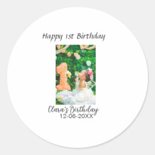 Gelukkige 1e verjaardag foto eenvoudige elegante c ronde sticker