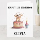 Gelukkige 1e verjaardag gefeliciteerd, naam & pupp kaart (Voorkant)