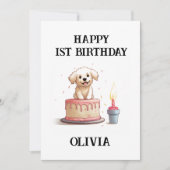 Gelukkige 1e verjaardag gefeliciteerd, naam & pupp kaart (Voorkant)