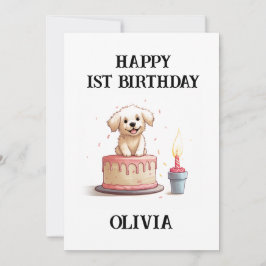 Gelukkige 1e verjaardag gefeliciteerd, naam & pupp kaart