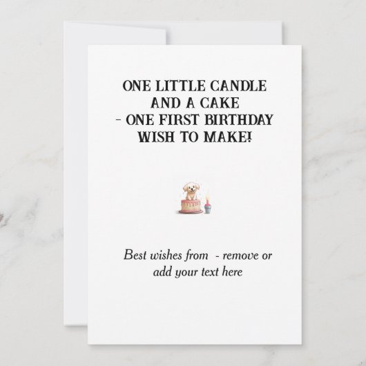 Gelukkige 1e verjaardag gefeliciteerd, naam & pupp kaart (Achterkant)