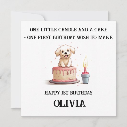 Gelukkige 1e verjaardag gefeliciteerd, naam & pupp kaart (Voorkant)