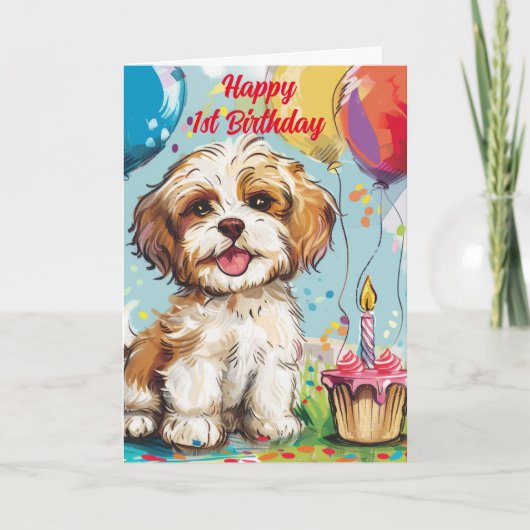 Gelukkige 1e verjaardag gefeliciteerd, Puppy, Kaart (Voorkant)