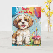 Gelukkige 1e verjaardag gefeliciteerd, Puppy, Kaart (Gele Bloem)