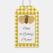 Gelukkige 1e Verjaardag & Gele Gingham & Ballonnen Cadeaulabel (Voorkant)
