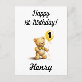 Gelukkige 1e Verjaardag, Gepersonaliseerde Teddybe Briefkaart